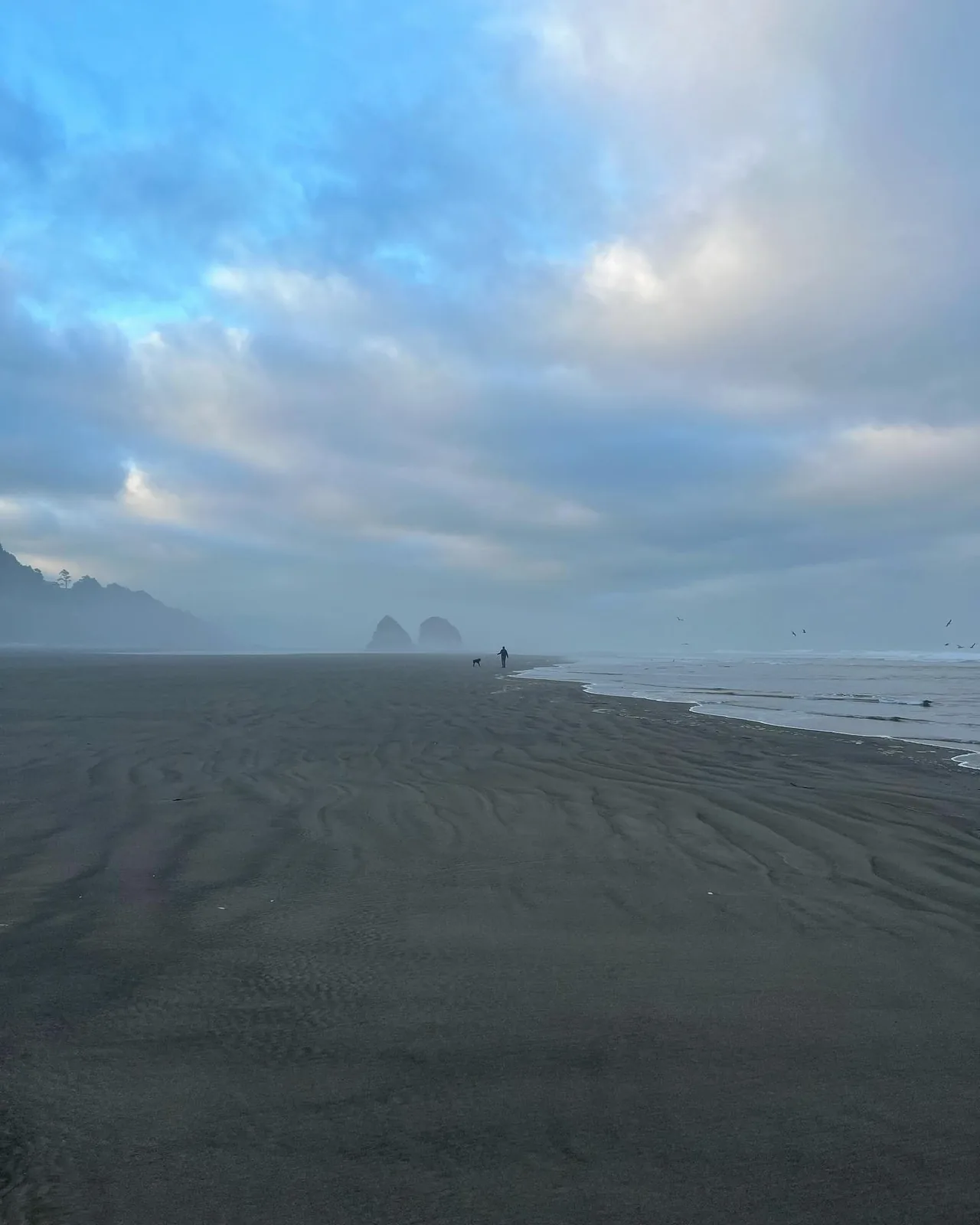 Morning clouds gather over a quiet stretch of beach.