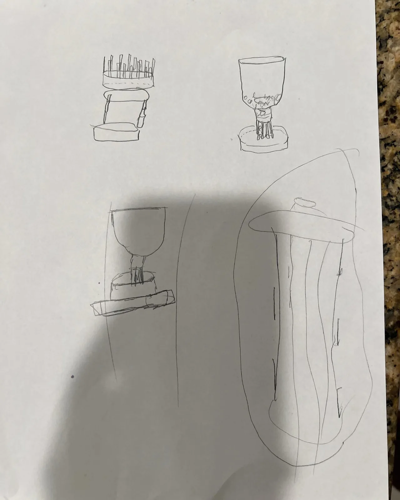 Pencil sketches of bird feeder designs.