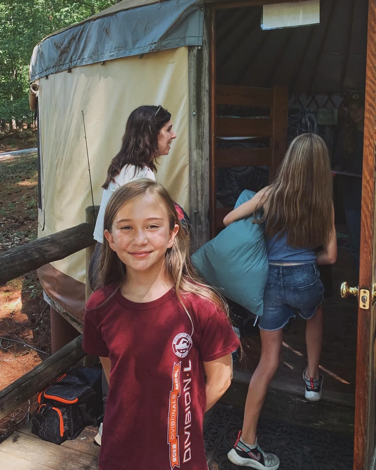 Emerson arrives at a camp cabin.